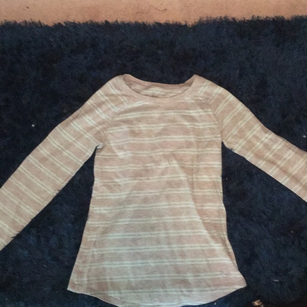 Justice YM teal and grey striped long sleeve tee.